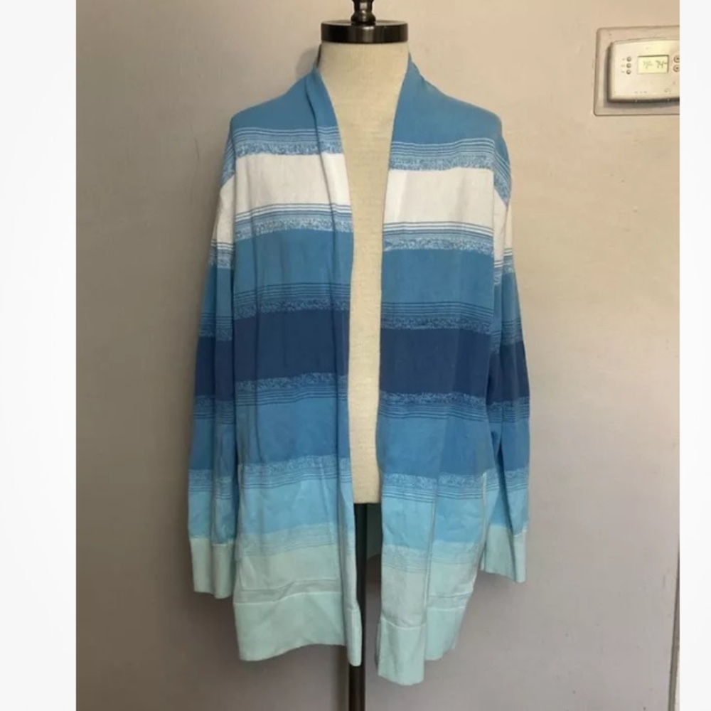 9-23 Lands End Cardigan Blue Ombre Cotton 2x 20w 22w NWT NEW